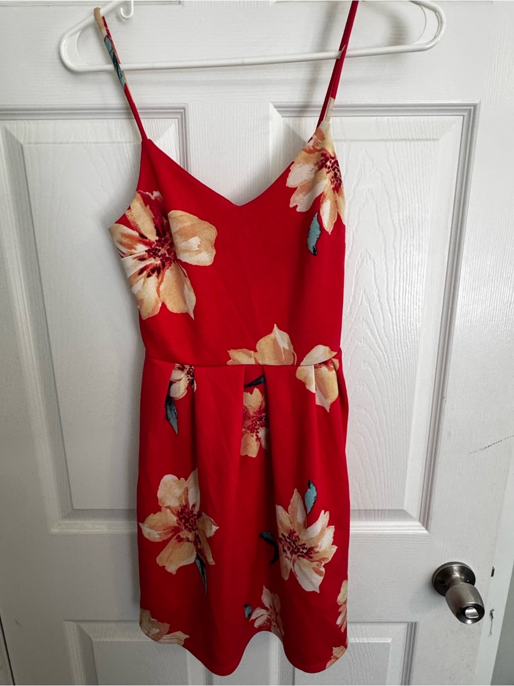 Monteau Red Floral Spaghetti-Strap Mini Dress